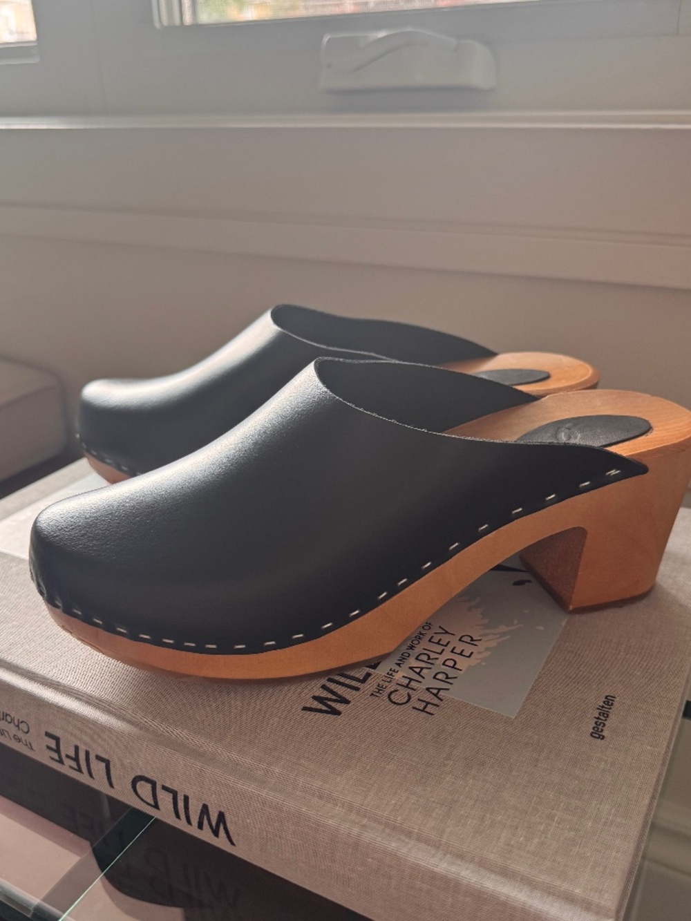 Scandinavian Black Leather Wooden Clogs | Swedish Style | Women’s 8.5